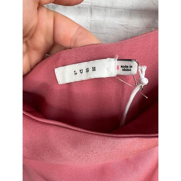 Lush Pink Mauve Satin Square Neck Long Sleeve Midi Dress Size Small Mauve Woods - Picture 8 of 11